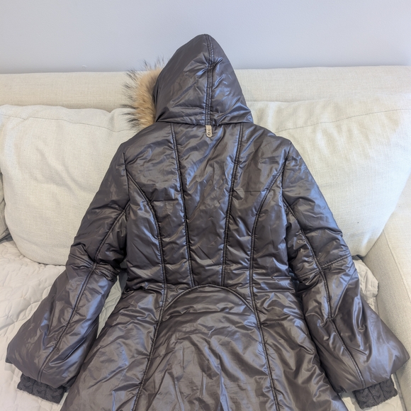 Mackage Dark Brown Puffer Jacket with Fur Trim - Picture 3 of 7